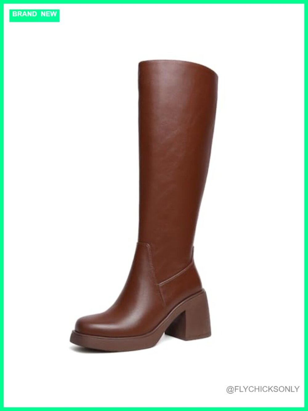 Faux Leather Platform Knee High Boots Chunky Heel Square Toe Tall Boot